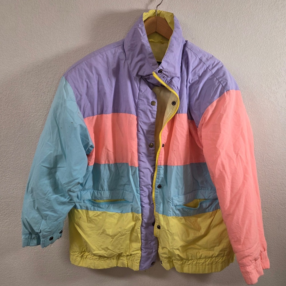 Vintage London Towne Limits Pastel Colorblock Windbreaker Jacket 80s 90s Retro